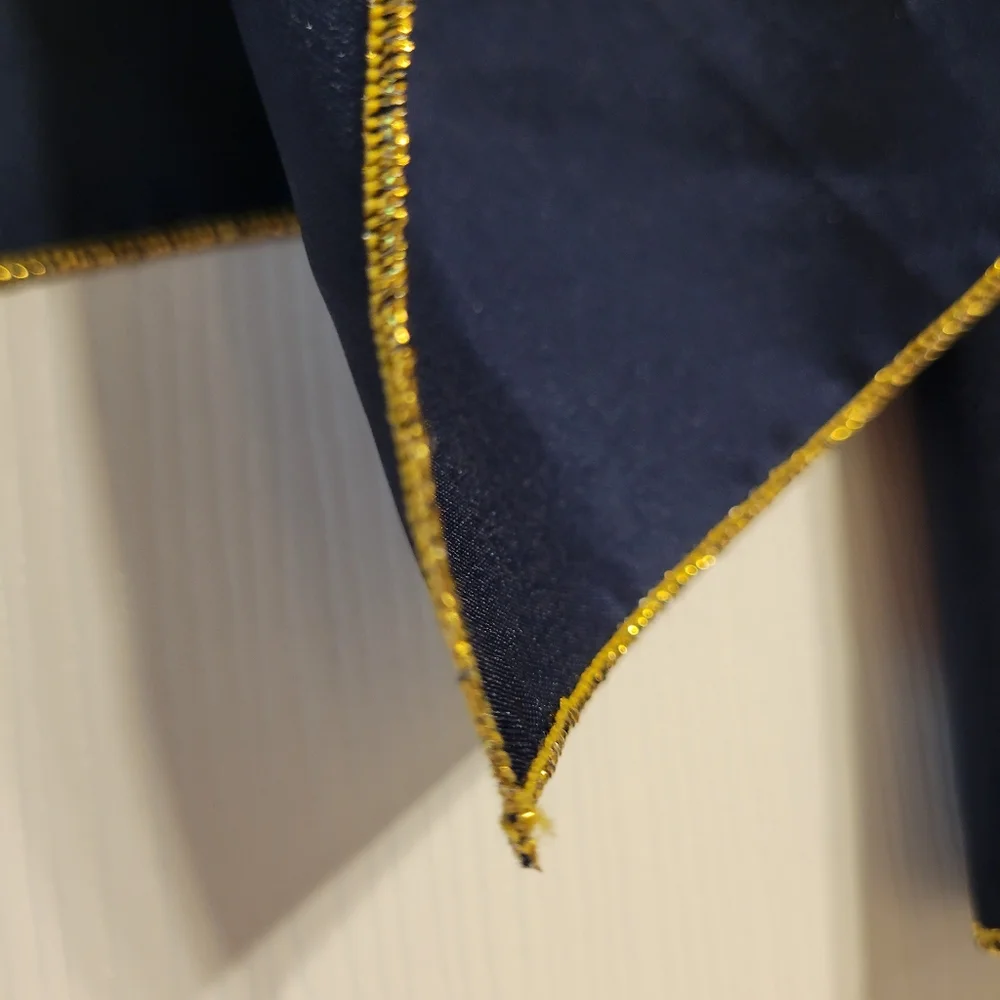 St. Hilaire Paris Blue Scarf Gold Metallic Trim ~ Rectangular ~ Vintage? ~ GUC